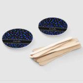 Aangepaste naam, blauw hartglitterpatroon handwaaier (Niet-gemonteerd)