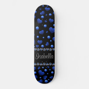 Aangepaste naam, blauw hartglitterpatroon skateboard