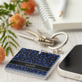 Aangepaste naam, blauw hartglitterpatroon sleutelhanger (Voorkant Rechts)