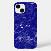 Aangepaste naam blauw marmerpatroon Case-Mate iPhone case (Achterkant)