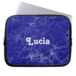 Aangepaste naam blauw marmerpatroon laptop sleeve