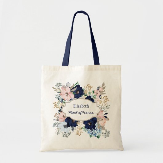 Aangepaste naam Blauw Roze Roze Bridal Tote Bag (Voorkant)