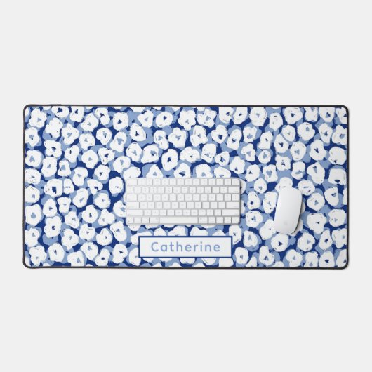 Aangepaste Naam Blauw Wit Bloemen Schattige Huis K Bureaumat (Keyboard & Muis)