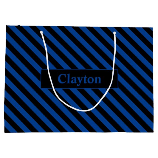 Aangepaste naam Blauw/Zwart Strepen Groot Cadeauzakje (Achterkant)