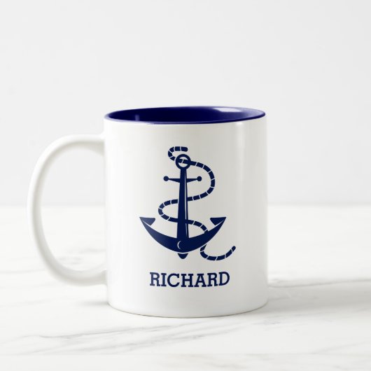 Aangepaste naam Blauwe anker Nautical Coffee Mok (Links)