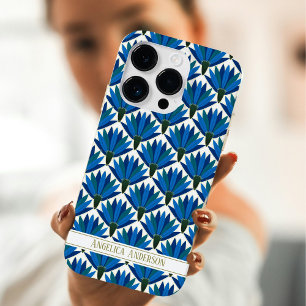 Aangepaste naam Blauwe bloemen Case-Mate iPhone 14 Pro Hoesje
