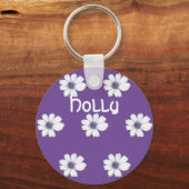 Aangepaste naam Blauwe bloempatroon Button Kerncod Sleutelhanger (Voorkant)