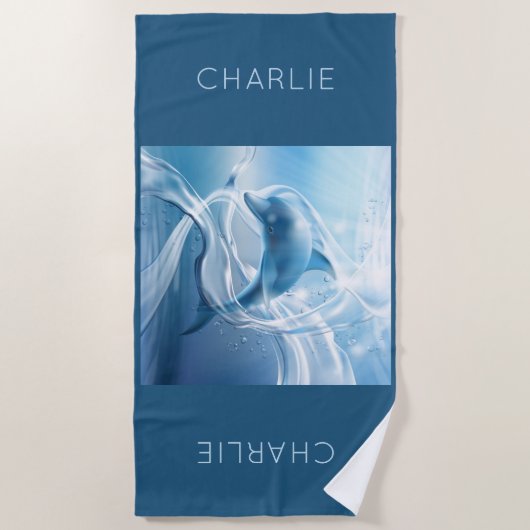 Aangepaste naam Blauwe dolfijnenbadhanddoek Strandlaken (Voorkant)