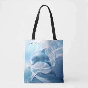 Aangepaste naam Blauwe Dolphin strandtassen Draagtas