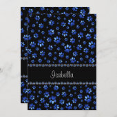 Aangepaste naam, blauwe glitter-hondenpoten bedankkaart (Voorkant / Achterkant)