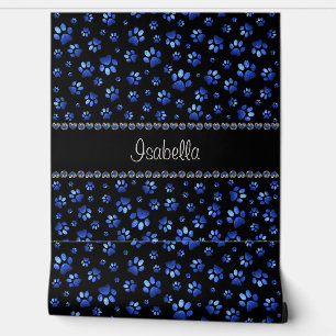 Aangepaste naam, blauwe glitter-hondenpoten behang