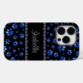 Aangepaste naam, blauwe glitter-hondenpoten Case-Mate iPhone case (Achterkant (horizontaal))
