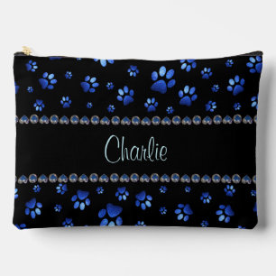 Aangepaste naam, blauwe glitter-hondenpoten etui