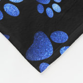 Aangepaste naam, blauwe glitter-hondenpoten fleece deken (Hoek)