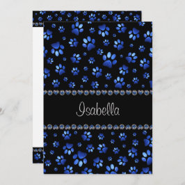 Aangepaste naam, blauwe glitter-hondenpoten kaart