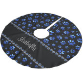 Aangepaste naam, blauwe glitter-hondenpoten kerstboom rok (Gekanteld)