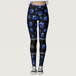 Aangepaste naam, blauwe glitter-hondenpoten leggings