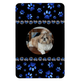 Aangepaste naam, blauwe glitter-hondenpoten magneet