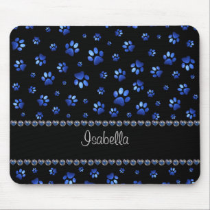 Aangepaste naam, blauwe glitter-hondenpoten muismat