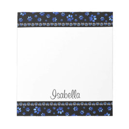 Aangepaste naam, blauwe glitter-hondenpoten notitieblok