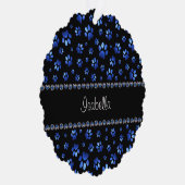 Aangepaste naam, blauwe glitter-hondenpoten ornament kaart (Rechts)