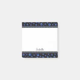 Aangepaste naam, blauwe glitter-hondenpoten post-it® notes