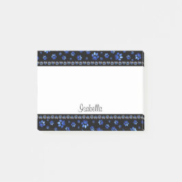 Aangepaste naam, blauwe glitter-hondenpoten post-it® notes