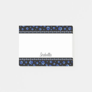 Aangepaste naam, blauwe glitter-hondenpoten post-it® notes