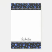 Aangepaste naam, blauwe glitter-hondenpoten post-it® notes (Voorkant)