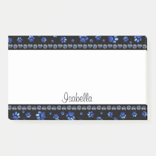 Aangepaste naam, blauwe glitter-hondenpoten post-it® notes