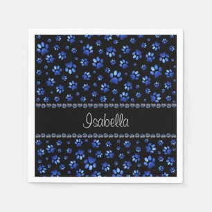 Aangepaste naam, blauwe glitter-hondenpoten servet