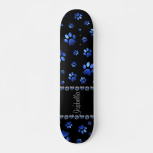 Aangepaste naam, blauwe glitter-hondenpoten skateboard