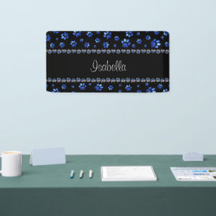 Aangepaste naam, blauwe glitter-hondenpoten spandoek