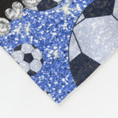Aangepaste naam blauwe glitter voetballen fleece deken (Hoek)