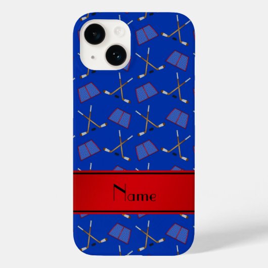 Aangepaste naam blauwe hockeysticks rode streep Case-Mate iPhone case (Achterkant)