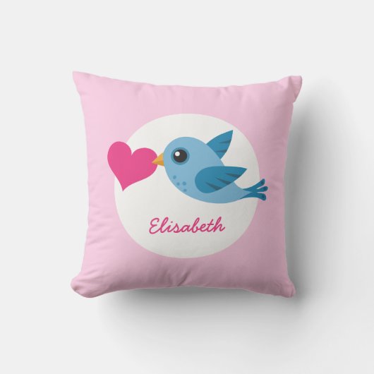 Aangepaste naam blauwe liefvogel met roze hart kussen (Voorkant)