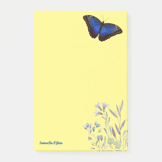 Aangepaste naam Blauwe Morpho Vlinder met Wildbloe Post-it® Notes (Voorkant)