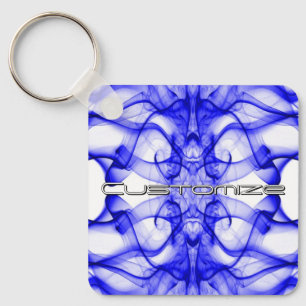 Aangepaste naam Blauwe rook symmetrische witte Sleutelhanger