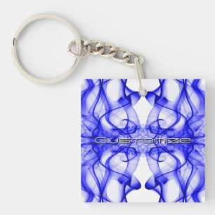Aangepaste naam Blauwe rook symmetrische witte Sleutelhanger