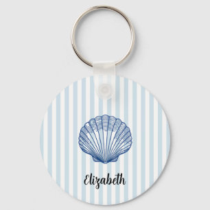 Aangepaste naam Blauwe Schelp Scallop Schildering Sleutelhanger