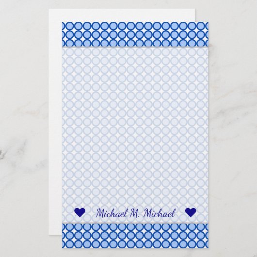 Aangepaste naam + Blauwe Stippen/cirkelvormig patr Briefpapier (Voorkant / Achterkant)