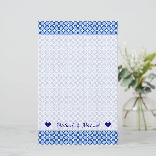 Aangepaste naam + Blauwe Stippen/cirkelvormig patr Briefpapier (Staand voorkant)
