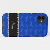 Aangepaste naam blauwe streepjes zwarte streepjes Case-Mate iPhone case (Achterkant (horizontaal))