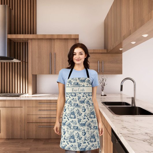 Aangepaste naam Blauwe Toile Print Schort