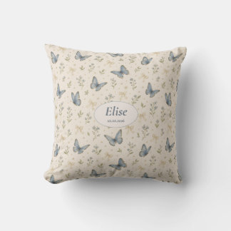 Aangepaste naam Blauwe Vlinder Boog Vintage Bloem Kussen