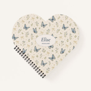 Aangepaste naam Blauwe Vlinder Boog Vintage Bloem Notitieboek