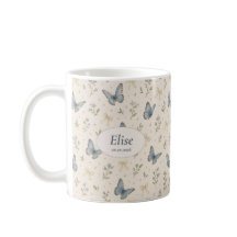 Aangepaste naam Blauwe Vlinder Lint Vintage Bloem