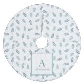 Aangepaste naam Blauwgroen Mistletoe Christmas Tre Fleece Kerstboom Rok (Voorkant)