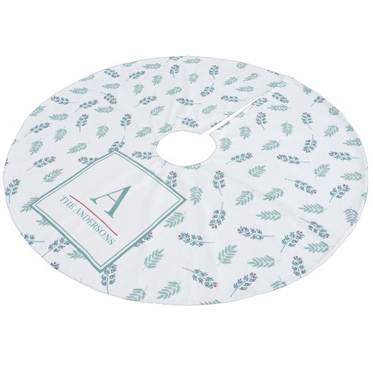 Aangepaste naam Blauwgroen Mistletoe Christmas Tre Fleece Kerstboom Rok (Gekanteld)