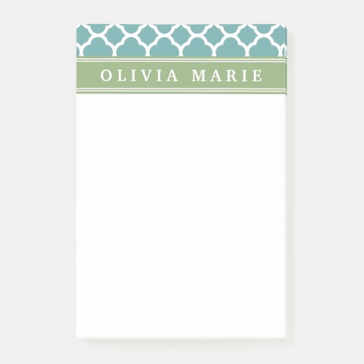 Aangepaste naam Bleek blauw Quatrefoil Patroon Post-it® Notes (Voorkant)